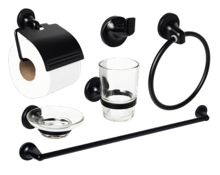 Set Accesorios Baño Ducha Negro Mate 6 Pzs Metalico Tawak Sf AC07