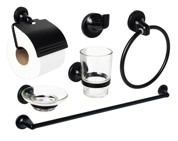 Set Accesorios Baño Ducha Negro Mate 6 Pzs Metalico Tawak Sf AC07 - Image 1