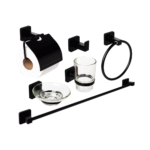 Set Accesorios Baño Ducha 6 Pzs. Negro Mate Vidrio Tawak Sf