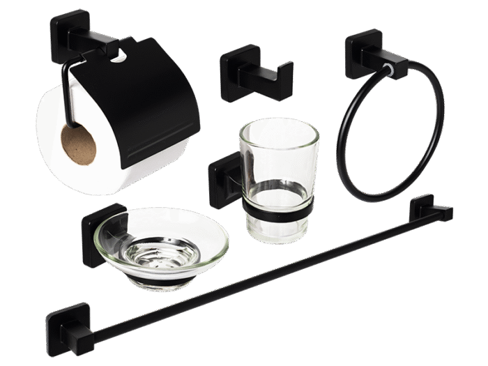 Set Kit Accesorios Cuadrado Baño 6 U Acero Inoxidable Tawak - Image 1