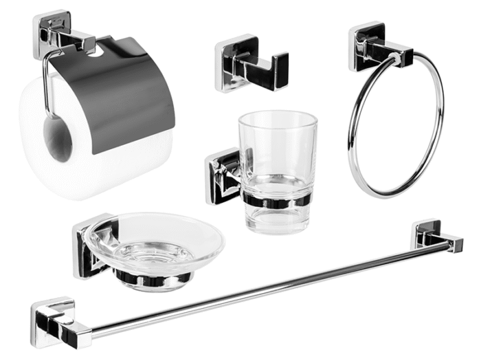 Set Accesorios Baño Ducha 6 Pzs. Negro Mate Vidrio Tawak Sf - Image 1
