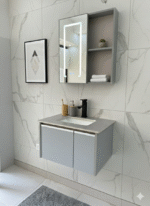 Combo Mueble Vanitory Baño 60 Cm Aluminio Espejo Led Tawak01