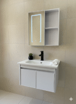 Combo Mueble Vanitory Baño 60 Cm Aluminio Espejo Led Tawak03