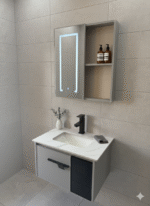 Combo Mueble Vanitory Baño 60 Cm Aluminio Espejo Led Tawak02