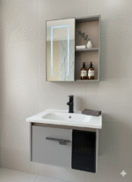 Combo Mueble Vanitory Baño 60 Cm Aluminio Espejo Led Tawak02