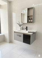 Combo Mueble Vanitory Baño 80 Cm Aluminio Espejo Led Tawak02