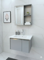 Combo Mueble Vanitory Baño 60 Cm Aluminio Espejo Led Tawak01