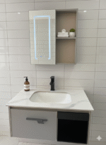Combo Mueble Vanitory Baño 80 Cm Aluminio Espejo Led Tawak02