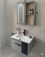 Combo Mueble Vanitory Baño 60 Cm Aluminio Espejo Led Tawak02 - Image 3