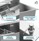 Bacha Pileta Cocina 55cm Acero Inox 304 Pulido Delta Tawak - Image 5