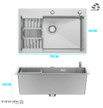 Bacha Pileta Cocina 75cm Acero Inox 304 Pulido Delta Tawak - Image 3