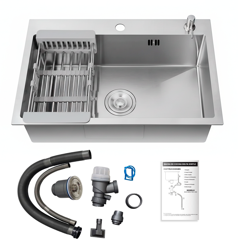 DeltaSimple-Inox Incluye (1) Bacha Pileta Cocina 75cm Acero Inox 304 Pulido Delta Tawak - Image 1